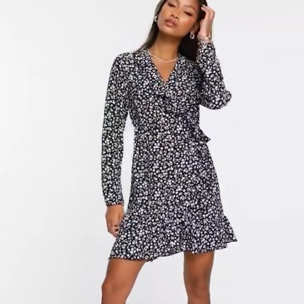 ONLY frill trim wrap mini dress